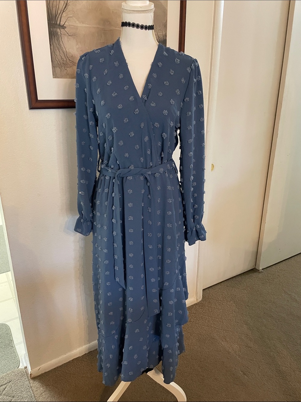 BYFBM Maxi Dress with Long Sleeves and Swiss Dots Medium NWT